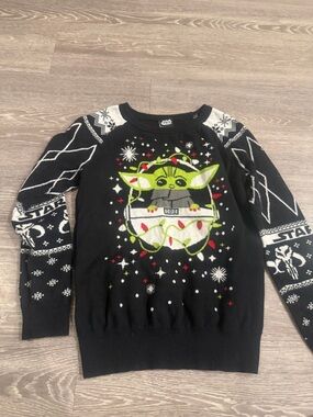 Star Wars Baby Yoda Grogu Ugly Christmas Sweater Black Holiday Size M